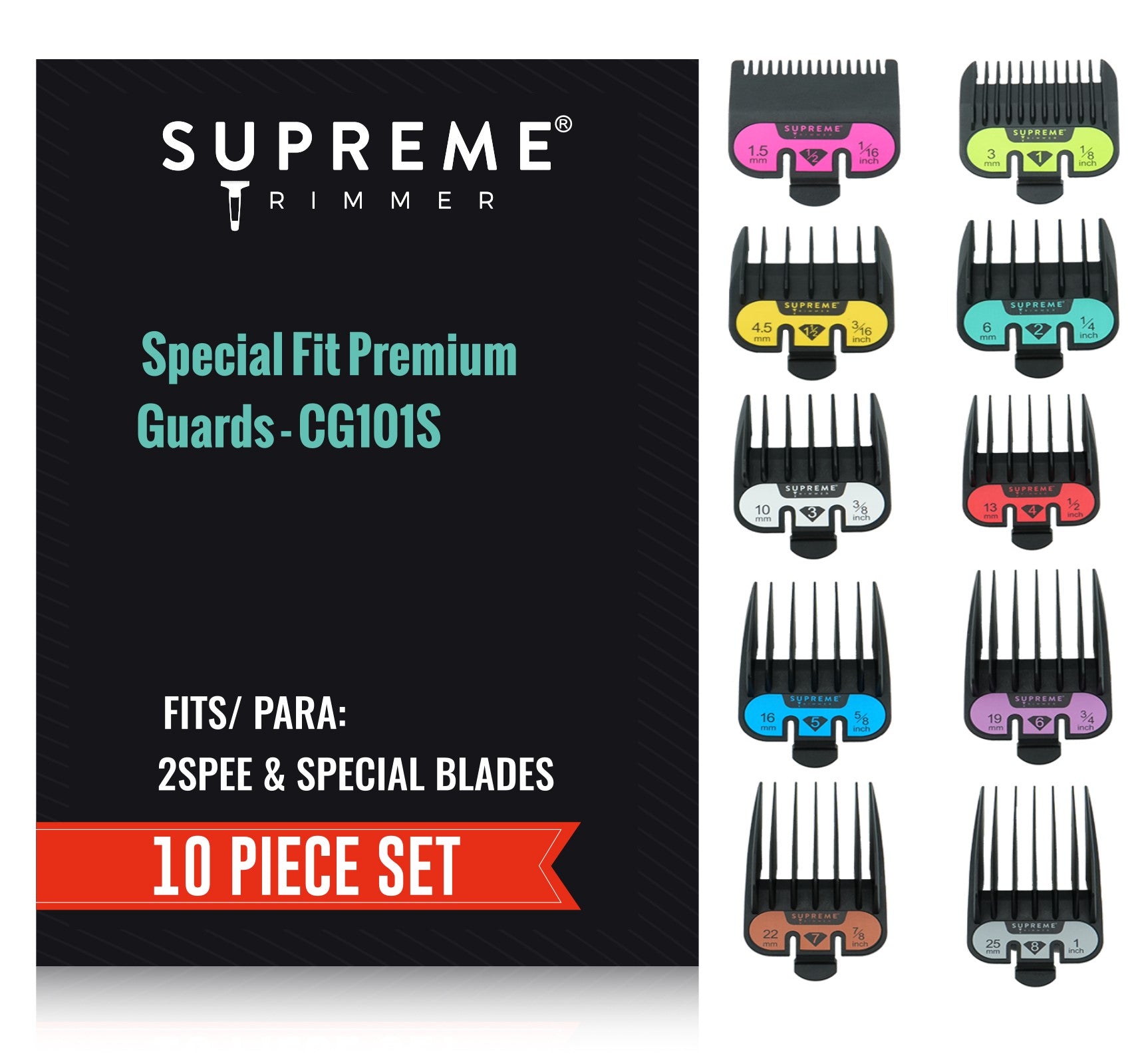 10 special Fit Premium Guards W/Tray CG101S - Clipper guards - Supreme Trimmer Mens Trimmer Grooming kit 