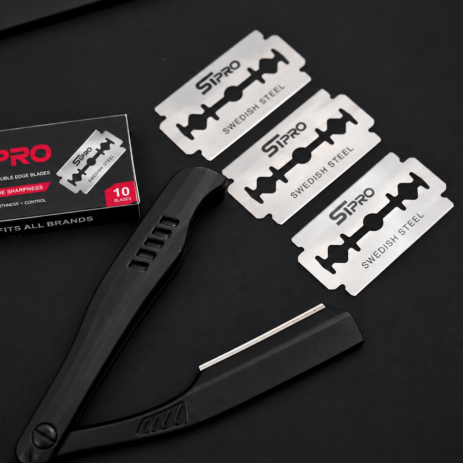 Double edge razor blades with professional barber razor holder