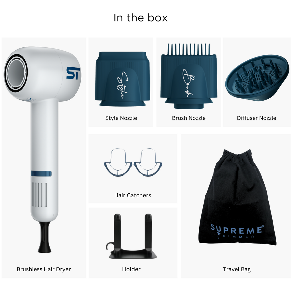 Brushless Motor Hair Dryer - Hair Dryer - Supreme Trimmer Mens Trimmer Grooming kit 
#COLOR_WHITE
