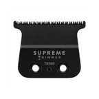 Supreme Trimmer TB560 black deep-tooth T-blade replacement with precision cutting teeth and two mounting holes.