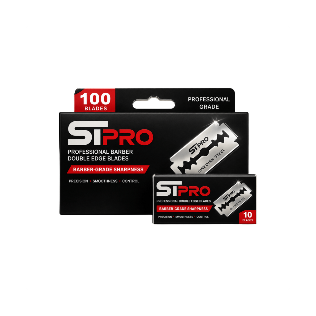 STPRO double edge razor blade 100-pack box with smaller blade packet